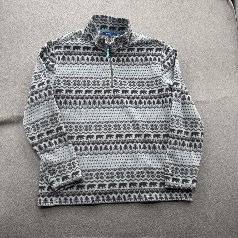 Chubbies Pullover‎ Mens 2XL Gray Fleece Quarter Zip Bear Fair Isle Long Sleeve